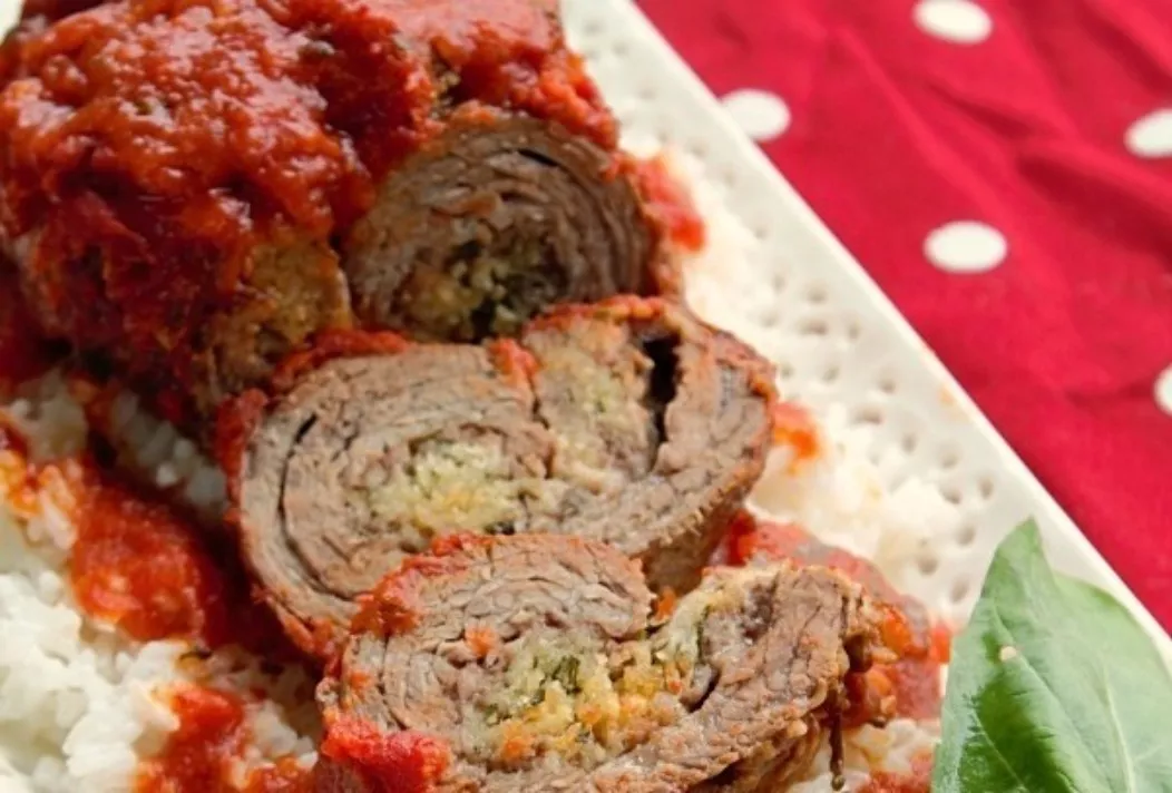 Meat with basil in the oven