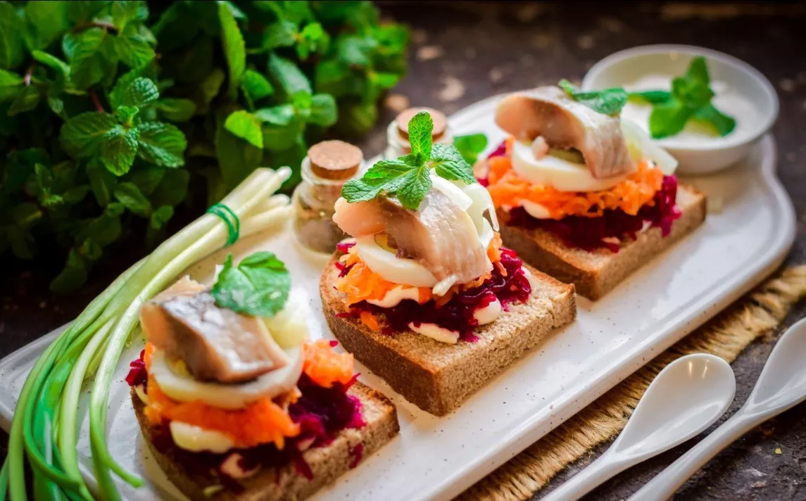 Sandwiches Herring under a fur coat