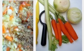 Chop onions, carrots and celery stalks. Chop the garlic and put in a preheated pan with vegetable oil. Fry all vegetables for 3-4 minutes...
