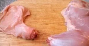 We wash the meat and cut off excess fat and veins. With a sharp knife, remove the skin from the thighs, translate and cut off along with ...