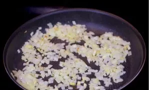 In a pan over medium heat, fry the onion in butter until transparent.