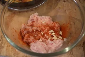 Prepare the minced chicken. Add spices to your liking.