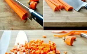 I recommend boiling the broth in advance, then cooling the chicken and disassembling it, separating the meat from the bones. Peel the car...