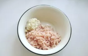 Wash the chicken fillet. Peel and wash the onion and garlic. Pass the fillet, onion and garlic through a meat grinder.