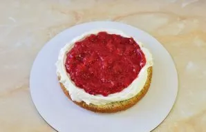 Soak all the cakes in any syrup or water. Layer with cream and strawberry filling.