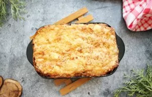 Place the lasagna tin in a hot oven and bake at a temperature of 180 degrees for 40-45 minutes until cooked. Remove the lasagna, cut and ...