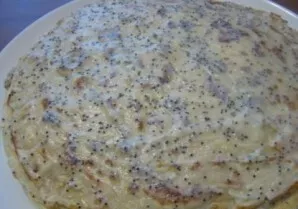 Add another pancake, brush it and so on. Grease the top of the cake with cream, you can pour melted chocolate or otherwise decorate. Put ...