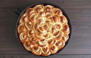 After the specified time, remove the cake from the oven.