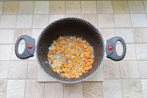 Peel and wash onions and carrots. Finely chop and put in a saucepan with a thick bottom. Pour in a little sunflower oil and, stirring occ...