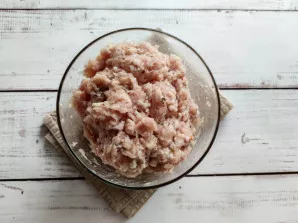 Put the mince in a deep plate, add salt, spices and mix well.