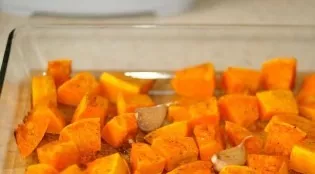 Preheat the oven to 180 degrees and bake the pumpkin in it for about twenty to thirty minutes until the pieces are tender.