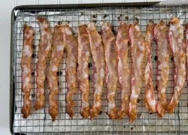 Bacon is baked until golden brown.