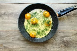 Finely chop the dill and sprinkle the eggs with it.