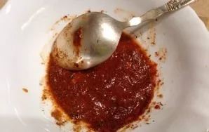 Mix all spices, vinegar and water.