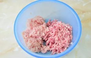 Grind chicken and pork.