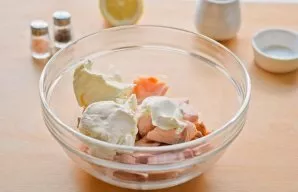 Then add cream cheese to the fish.