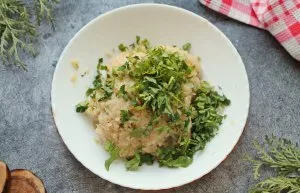 Add the chopped herbs to the mince, mix well again and beat the mince until thickened. Cover the bowl with minced meat with cling film an...