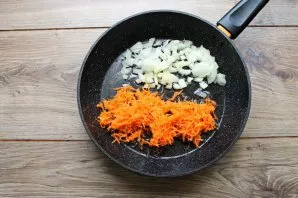 Peel and grate the carrots, chop the onion finely. Pour vegetable oil into the pan and add vegetables. Cook them for 3 minutes over mediu...