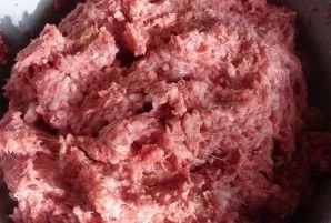 Mix rice and baguette with mince, beat egg, salt, pepper. Stir until smooth.