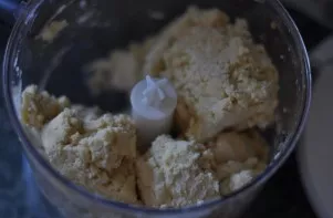 Lets prepare the dough. In a blender, mix flour, salt and 30 grams of sugar. Add cold butter, cut into pieces. We turn the mass into crum...