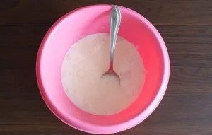 After the time has passed, add vegetable oil. Mix it up.