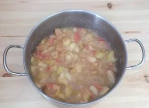 Boil the apple slices until tender. If your apples are not very juicy, you may need a little more than a glass of liquid. Each time you a...