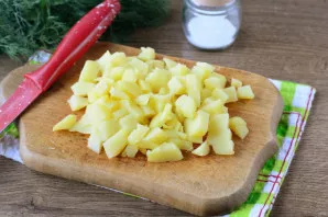 Boiled and cooled potatoes are also cut into slugs.