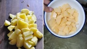 If desired, strain the broth. Season to taste and add cubed potatoes to it. Cook for about 10-12 minutes.