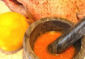 From one orange, grate the peel and mix with 100 g. of wine. Brush the goose with this mixture and put it back in the refrigerator for 3-...