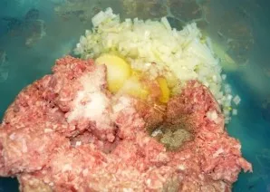 Put the mince in a bowl, add chopped onion, egg, salt and pepper.