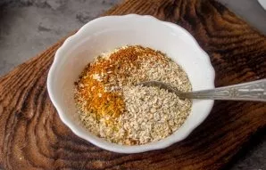 For cooking, I used finely ground oat bran. Add spices to bran and mix.