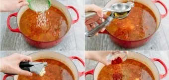 Add rice, add chopped garlic and lemon juice. To taste, you can add paprika, coriander or other spices. Cook for another 20 minutes.