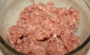 Add chopped onion to the minced meat, add salt, pepper and a little water. Mix well.