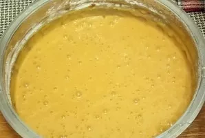 Add sifted flour and baking powder. Stir until smooth.