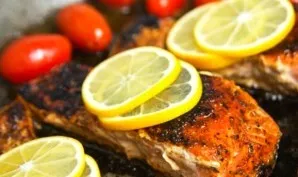 Put the fish in the oven for 40 minutes at a temperature of 150 degrees. After 25 minutes, you need to remove it, pour it with juice and ...