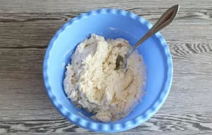 Knead the dough thoroughly with a spoon. The dough should be sticky.