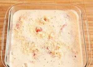 Beat eggs with milk, add salt. Pour the egg mixture into a mold with vegetables and cheese. Bake in the oven for 30 minutes at a temperat...