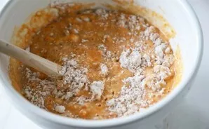 Now mix the dry ingredients with the egg mixture and mashed potatoes. Heat the waffle.