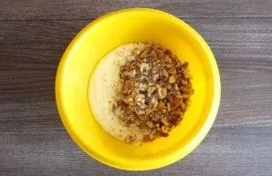 Divide the finished dough into two parts. Add chopped nuts to one.