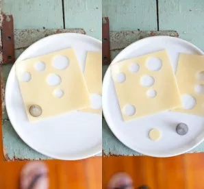 In the store we choose chopped cheese. In a piece of cheese we cut out the holes that melt in the mouth.