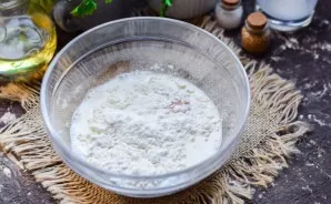 Add wheat flour. Immediately add half the flour, then add the rest while beating.