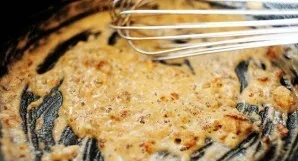 Prepare the sauce. From the meat pour the fat into a bowl. Heat the pan over medium heat. Add 1/4 cup of fat back. Sprinkle evenly with 1...