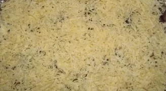 Sprinkle generously with grated cheese, send the baking sheet to the oven for 45 minutes, the temperature is 180 degrees.