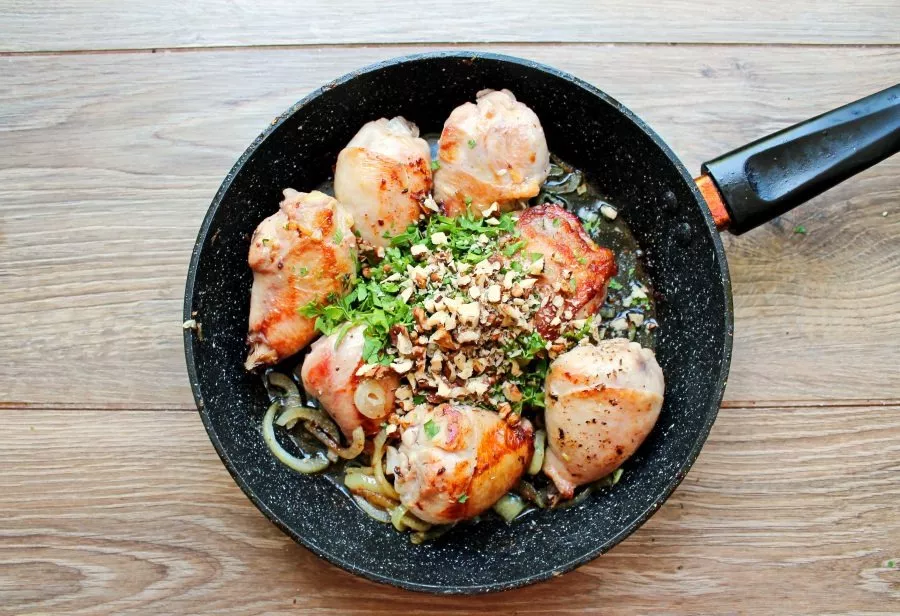 Chop the nuts and add them to the pan.