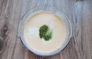 Add dry herbs, I have a mixture of parsley and dill. Add salt and mix everything well.