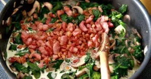 Stir in the bacon and remove the pan from the heat.