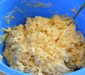 Add flour to the resulting mixture. Mix well with a spoon.