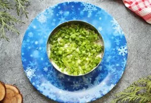 Chop the onion letters and put on top of the chicken layer.