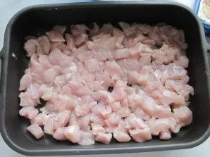 Chicken breast should be washed, drained and cut. Can be cut into small cubes or long strips. We put the fillet in a pan (at first it is ...