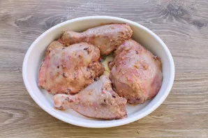 Transfer the marinated legs to a baking dish and put them in a hot oven.